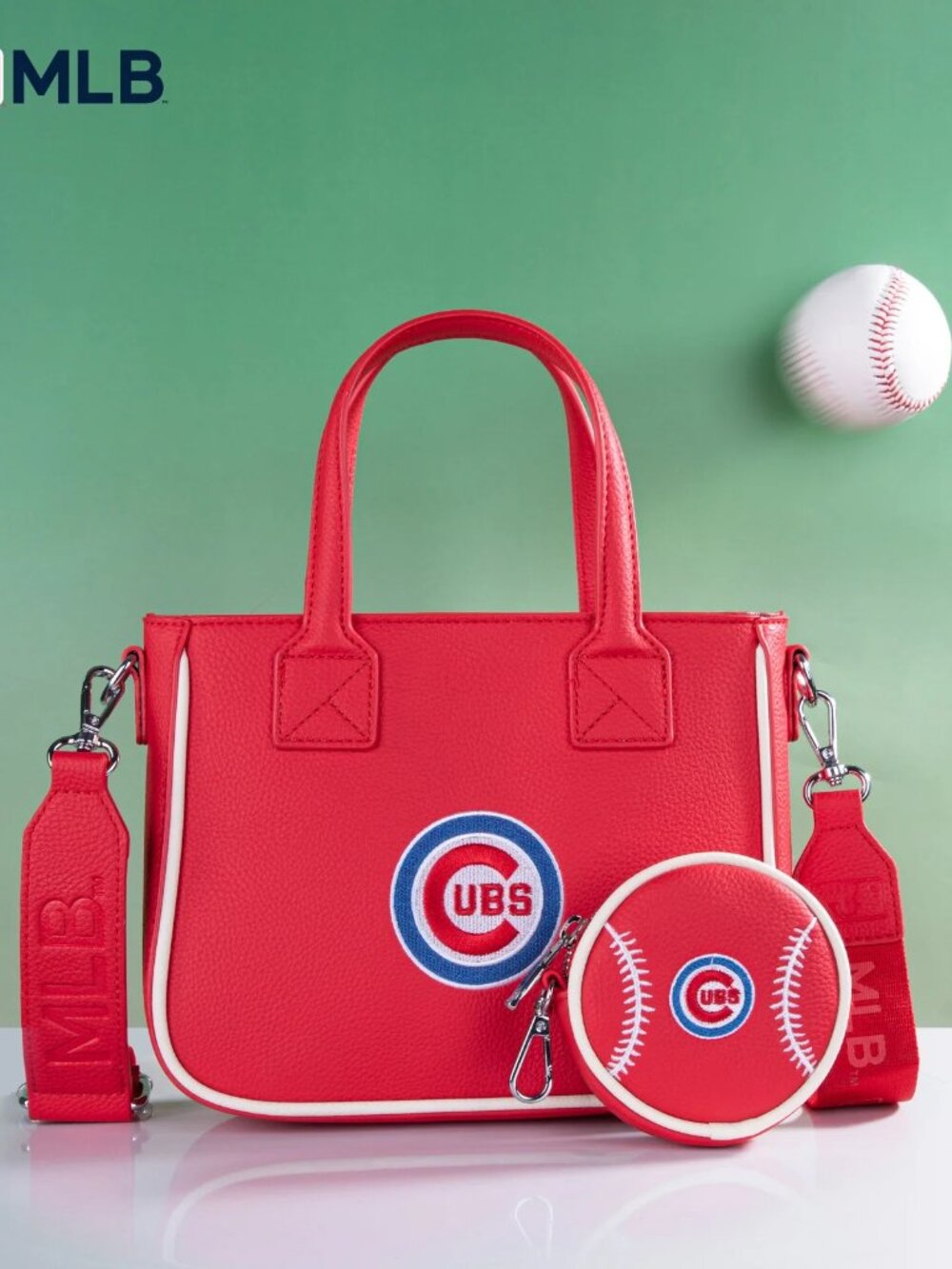 Chicago Cubs Team Tote/Crossbody with Baseball Coin Pouch Red